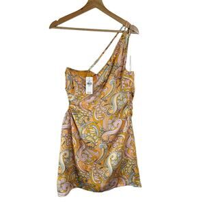 American Eagle Asymmetric One Shoulder Cutout Paisley Mini Dress M NWT
